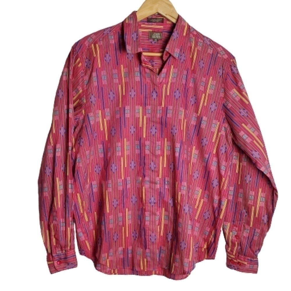 John Henry Vintage 90s Pink Purple Long Sleeve Western Button Down Shirt Size 12